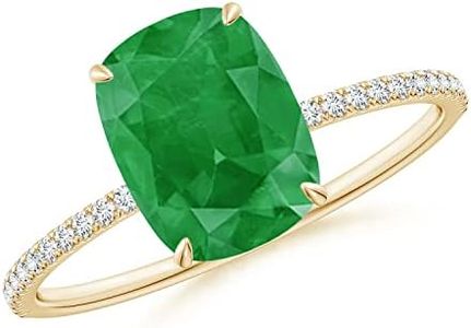 Angara Natural Emerald Ring for Women | Thin Shank Cushion Emerald Ring with Diamond Accents in Yellow Gold | May Birthday, Anniversary, Gemstone Jewelry Gift | A | 9x7mm | Ring Size- 6.5