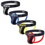 BSHETR Men's Underwear Jockstrap Athletic Supporters, 4-Pack Cotton Low Rise Stretch Multipack Performance Jock Strap (M)