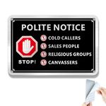 SINMAO Polite Notice No Cold Calling Sticker Metal Brushed Aluminium 15x10cm, No Sales People Sign for Front Door,No Religious Groups Sign, No Canvassers Sticker