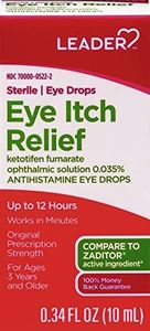 LEADER Sterile Eye Drops for Eye Allergy & Itch Relief, Ketotifen Antihistamine Solution 0.035%, Works in Minutes, up to 12 Hours, Prescription Strength 0.34 oz