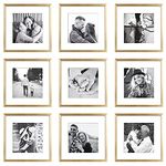 ArtbyHannah 12x12 Square Gallery Wall Frame Set for Home Decor or Wall Hanging Decoration, Matted to 8x8-9 Pack (Gold)