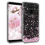 kwmobile Clear Case Compatible with Samsung Galaxy A8 (2018) - Phone Case Soft TPU Cover - Cherry Blossoms Pink/Dark Brown/Transparent