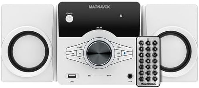 Magnavox MM442 3-Piece Top Loading CD Shelf System with Digital PLL FM Stereo Radio, Bluetooth Wireless Technology, and Remote Control in Black | Blue Lights | LED Display (White)