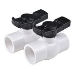 2" PVC Ball Valve, Shut-Off Valve with Smooth and Excellent Handle, Rated at 150 PSI (2 Pack)