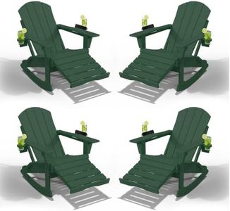 AreShark 4in1 Folding Adirondack Rocker with Ottoman, Set of 4, Dark Green