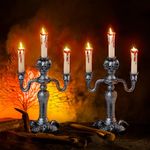 JOYIN 2 Pcs Light Up Haunted Candelabra Prop, LED Candles with 6-Hour Timer, Battery Operated Flickering Lights Candles for Halloween Home Decor Indoor Decoration Halloween Decoration