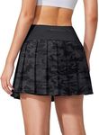 YYV Women's Pleated Tennis Skirt with 3 Pockets Golf Stretchy High Waisted Skort Skirts for Women Athletic Workout Casual, Black Camo, XX-Small