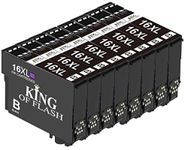 KING OF FLASH Replacement for Epson 16 16XL Ink Cartridges Compatible for Epson Workforce WF-2750 WF-2760 WF-2010 WF-2630 WF-2510 WF-2520 WF-2660 WF-2540 WF-2650 WF-2530 (8 Black)