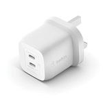 Belkin 45W Dual USB Type C Wall Charger, Fast Charging Power Delivery 3.0 with GaN Technology, USB C Charger for iPhone 16, 15, iPad Pro 12.9, 11, MacBook, Samsung Galaxy S24, Pixel And More