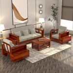 Hitanshi Decor Sheesham Wood Sofa Set 5 Seater with 40 Density Cushion with 2 Drawer Wooden Sofa Set for Living Room Home Office (Honey Finish)