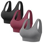 Vinfact 3 Pack Sports Bras for Women Wireless Bra with Removable Pads Yoga Bra Support for Workout(Black,Grey,Red.Large)