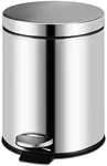 5L Fingerprint Proof Bathroom Trash Can, Brushed Stainless Steel 1.3-Gallon Round Step Garbage Can