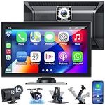 Apple Carplay Screen for Car, 9'' Portable Car Radio with 2.5K Dash Cam & 1080P Backup Camera, Wireless Carplay & Android Auto Support GPS Navigation, Bluetooth, Mirrorlink, Gift of Drive Mate