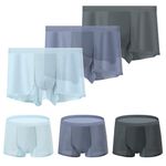 ZEEIAON Men's Underwear Boxer Briefs Ice Silk Viscose Comfortable Cool Seamless Underwear Trunks 3-Pack, Grayish Blue/Baby Blue/Steel Gray(ice Silk), X-Large