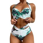 High Waisted Bikini Set Blue, Plus Size Bathing Suits, Underwired Padded Women Wrap Bikini Set Push up 2 Piece Swimsuits Plus Size Swimwear Lightning Deals of The Day Office Work