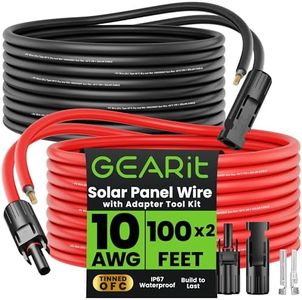 GearIT 10AWG Solar Extension Cable (100FT Black - 100Ft Red) Male to Female Solar Connectors with Adapter Tool Kit, Solar Panel Renewable Energy, 10 Gauge Pure Copper Extension Cord, 100 Feet