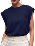 GRECERELLE Womens Cotton T Shirts Cap Sleeves Loose Fit Basic Ladies Tops for Casual Comfort Soft Crew Neck Summer Tees (Navy Blue, L)