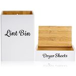 FJO Bamboo Magnetic Lint Bin Organization for Laundry Room Decor, Wall Mounted Dryer Sheet Holder Laundry Pods Dispenser Set,Farmhouse Magnet Trash Can, Lint Box for Laundry Room
