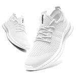 Linenghs Mens Running Trainers Fashion Lightweight Walking Shoes Casual Breathable Gym Tennis Fitness Sport Sneakers White