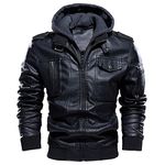 CARWORNIC Men's Faux Leather Jacket Winter Warm Casual Motorcycle Bomber Leather Coat with Removable Hood Vintage Biker Windbreaker Coat Moto Jake for Men Military Cargo PU Leather Jackets