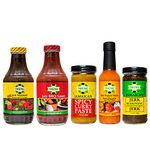 Tricnic Jerk Seasoning, Jerk Marinade Hot - Jerk BBQ Sauce 17 FL oz - Spicy Curry Paste 7oz - Hot Pepper Sauce (Variety 5 Pack).