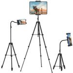 JUBORUI iPad Tripod Stand, Gooseneck 75" Floor Stand for Tablet, iPad Stand Floor Holder with Adjustable Height, 360° Rotating iPad Tripod Mount for iPad Mini, iPad Air, All 4.7-13.5 Inch Tablets.