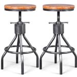 Set of 2 Industrial Bar Stool-Vintage Counter Dining Chair-Swivel Stools-Tall Height Adjustable 22-30"