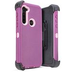 for Motorola Moto G Stylus (2020) Built in Screen Holster Belt Clip Case Heavy Duty Protective Cover Defender Strong Belt Clip [Kickstand] Moto XT2043 (Purple Rose)