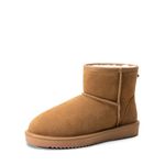 DREAM PAIRS Snow Boots for Women Genuine Suede Faux Fur Lining Classic Water Resistant Anti-Slip Warm Winter Booties Slip On Memory Foam Comfort Short Ankle Boots FuzzyClassic Ⅱ Low Boots,Size 7.5,Chestnut,SDSB2432W