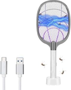 Fizzytech 2-in-1 UV Light Mosquito Racket Bat with Base Stand | Rechargeable Lithium Battery, USB Charging | Fly Swatter with Warranty (Grey, White, Sky Blue)