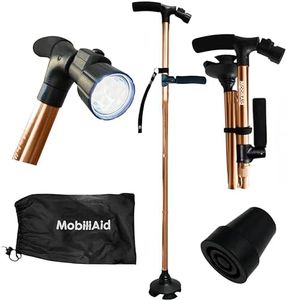 MobiliAid Stand Easy Walking Stick with LED Light - Folding Walking Stick for Seniors - Adjustable Foldable Walking Cane - Mobility Aids for Elderly - Lightweight and Portable Walking Sticks