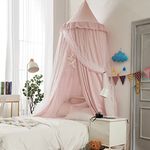 Bed Canopy for Girls, Double Layer Dome Mosquito Net Princess Canopy for Girls Bed Room Decor Reading Nook (Light Pink)