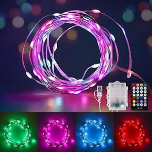 Ooklee Fairy Lights Colour Changing String Lights with Remote, 16.4FT 1 PACK Twinkle LED Lights USB Plug or Battery Powered, Outdoor Waterproof Christmas Decorations for Bedroom Wedding Party Indoor