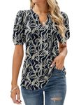 EFFAN Womens Tunic Tops Short Sleeve Summer T Shirts Ladies Blouses Dressy Floral Printed Fashion Top Floral_Navy M (UK 12-14)