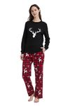 GLOBAL Matching Pajamas for Couple Christmas Pjs for Family Cotton Top and Flannel Bottom Women Black Top, Red/Black Plaid Pants L