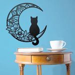 Cat On The Moon Wall Hanging Metal Art Decor - Living Room Metal Sculpture Decoration for Home Bedroom, Office, Indoor Rustic Silhouette Bar Decorative Modern Studio(33cm high)