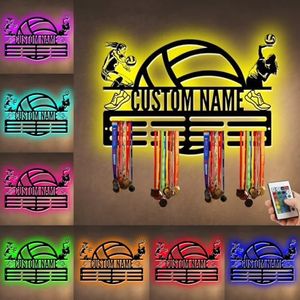 XIAO.Z Personalized Metal Volleyball Medal Hanger Holder Display Rack for Awards Ribbons With Led Light- Custom Sports Medal Holder for Wall,Medal Hanger Display Award Rack With Boy Girl Kid's Name