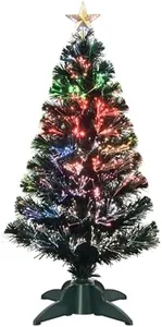 3ft Pre-Lit Fiber Optic Artificial Christmas Tree with Top Star, Multi-Color Lighting Tabletop Mini Christmas Tree with Sturdy Legs,Optical Fiber Xmas Tree for Home, Office, Party Decoration
