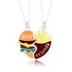 Best Friend Necklace - Bff Necklace for 2 Girls, Matching Friendship Necklace | Magnetic Hamburger & Fries Pendant Necklaces, Best Friend Necklaces for 2 Girls Kids Jewellery Gifts for Women, Gold