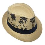 JK Home Hawaiian Fedora Straw Hats for Men Women Unisex Trilby Panama Summer Sun Jazz Costume Party Cap Brown