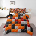 Feelyou Building Blocks Bedding Set Toy Brick Comforter Set for Kids Boys Girls Teens Room Decor Toddler Gaming Comforter Full Size Orange Black Grey Duvet Set 3Pcs