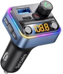 Syncwire Bluetooth 5.4 FM Transmitter Car Adapter 42W [Light Switch] [Stronger Dual Mics] [HiFi Bass Sound] [Fast Charging] Wireless FM Radio Music Adapter Hands-Free Calling Support USB Drive, Blue