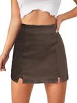 Floerns Women's Casual Split Hem High Waist Denim Skorts Skirt Shorts Brown L