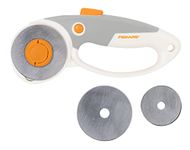 Fiskars Duoloop titanium rotary cutter, rotary blade with loop handle, right and left-handed, blade diameter: 45 mm and 60 mm, orange/white/grey, 1066048
