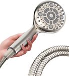 LOKBY 5″ High Pressure Handheld Shower Head 6-Setting - High Flow Even with Low Water Pressure - Hand Held Showerhead Set with 59″ Stainless Steel Hose, Teflon Tape, Rubber Washers - Nickel