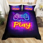 Gaming Gamer Bedding Set, Video Game Comforter Cover for Boys Girls,Abstract Neon Style Gamepad Duvet Cover, Geometry Brick Wall Design Quilt Cover Youth Man, Bedroom Decorations, Twin Size