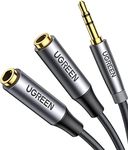 UGREEN Headphone Splitter 3.5mm Nylon Braided Aux Splitter 2 Female to 1 Male Audio Splitter Stereo Dual Headphone Adapter Compatible with MacBook iPad PC Tablet Laptop TV Phone PS4 Speaker