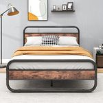 HOMERECOMMEND Double Size Bed Frame with Headboard,Oval-Shaped Platform Bed with Under-Bed Storage,Steel Slats Mattress Foundation Round Pipe Design,Brown