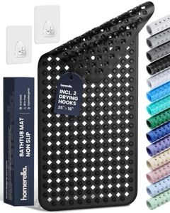 Bathtub Mat Non Slip 35x16 - homerella® Bath Mat Incl. Hooks for Drying, Extra Long, 100% BPA Free, Shower Mat Non Slip Anti Mold, Machine Washable, Shower Mats for Inside Shower Mildew Resistant
