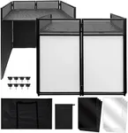 Portable DJ Facade Booth,52"L x 43.2"H x 26"W DJ Facade with White & Black Scrim,Foldable Metal Frame DJ Table Station with Adjustable Feet for Party, Black